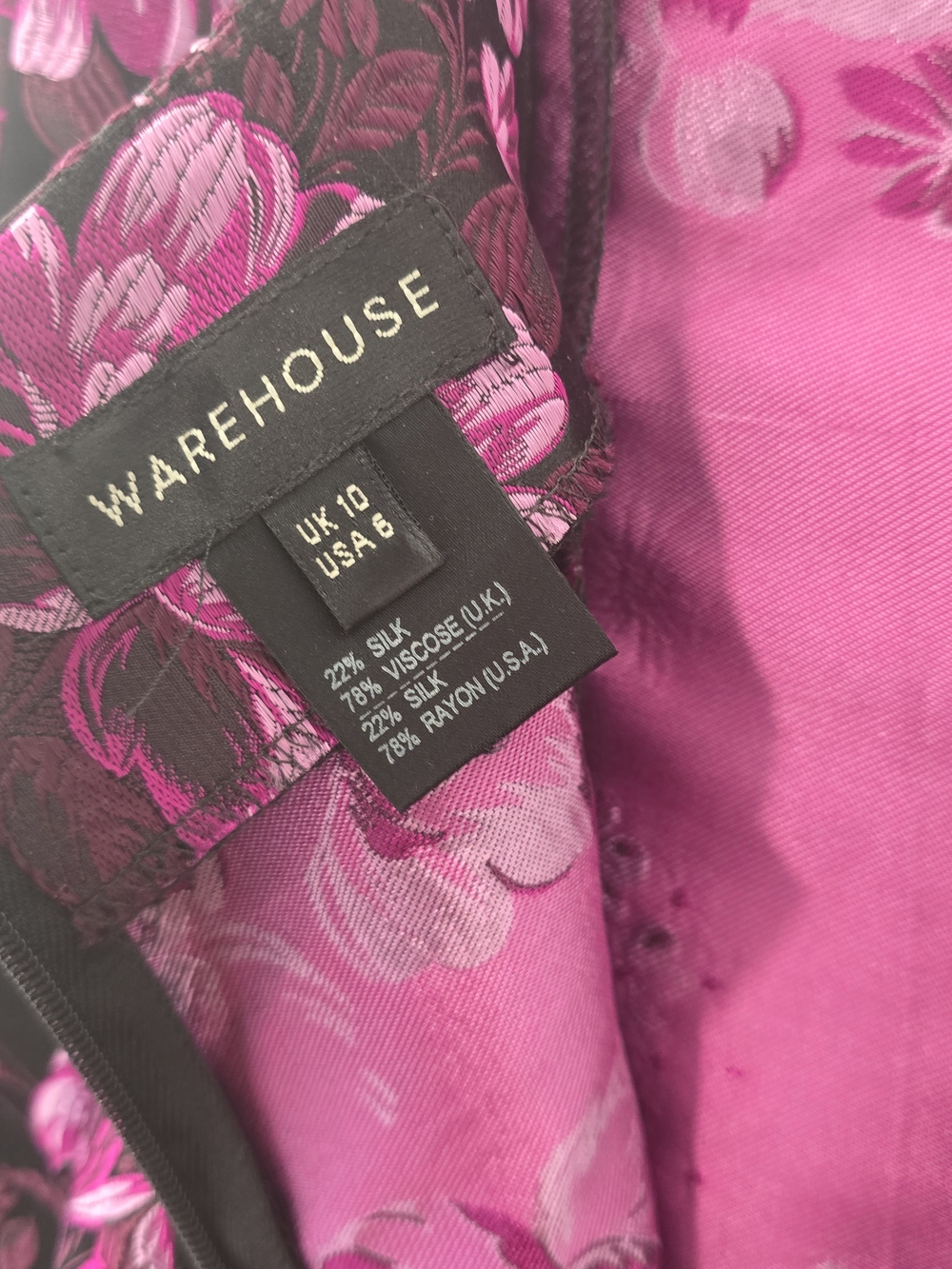Warehouse London,UK Vintage Black Floral Neon-glow Mini Dress Spaghetti Straps.6 - Picture 5 of 5